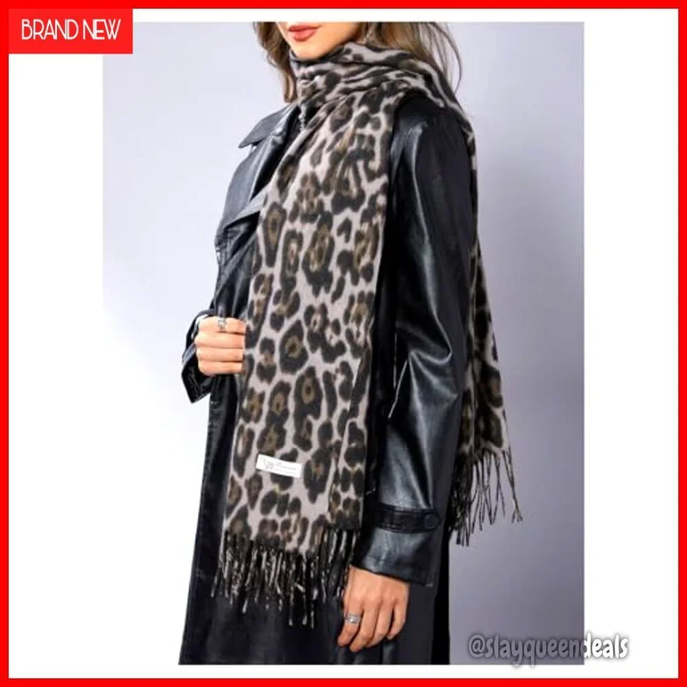 Leopard Print Shawl Scarf Lightweight Fringe Wrap One Size Polyester